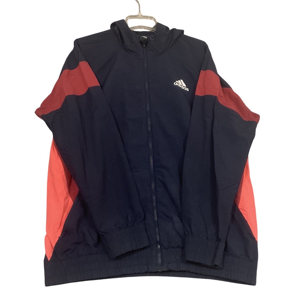 Adidas Mens Navy Blue Red Colorblock Hooded Windbreaker Jacket GJ9019 Large